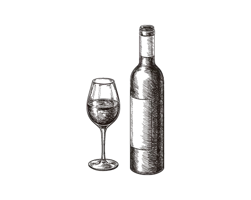 Gravure vin et bouteille